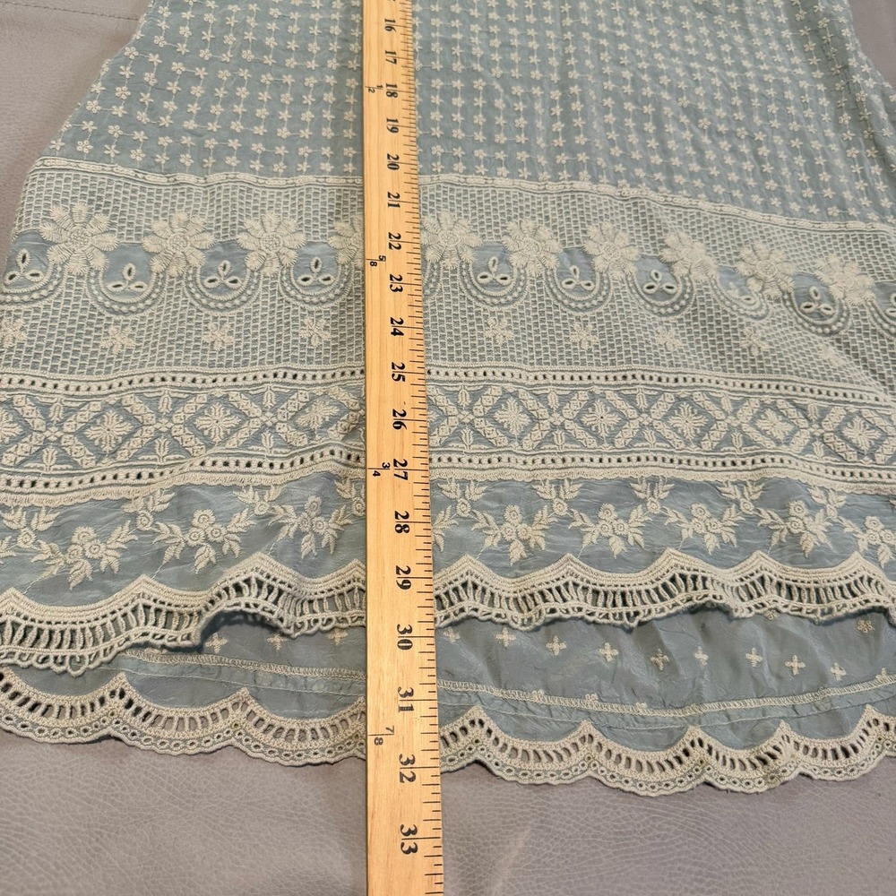 Johnny Was Blue Embroider Eyelet Rayon V-Neck Cottage Prairie Tunic Dress-S-6398 - Picture 6 of 10